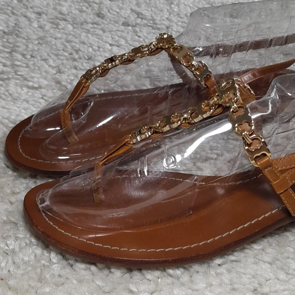TORY BURCH GEMINI Gold Chain Thong Sandals Size 10